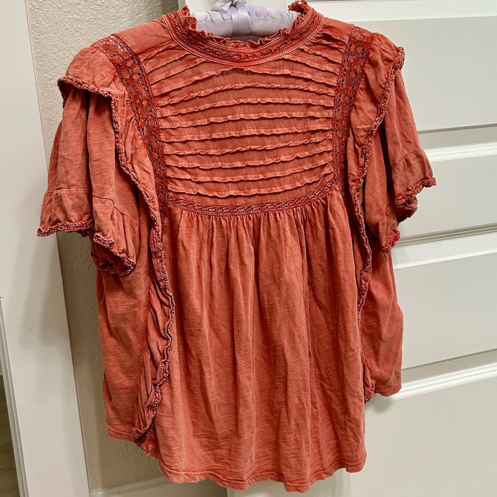 Free People Rust Ruffle Blouse - Picture 2 of 5